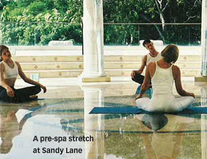 a pre-spa stretch at Sandy Lane